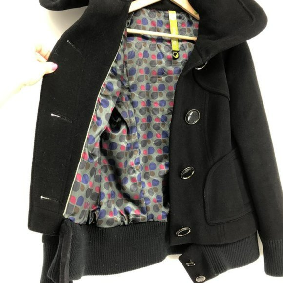 Soia and Kyo Black Wool blend Asymmetrical Buttoned Pea Coat womens Medium - Picture 7 of 15